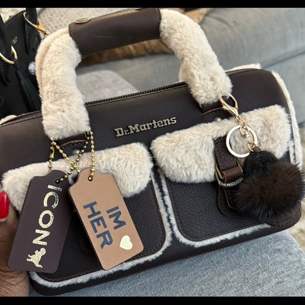 Dr. Martens Brown Satchel with Cream Faux-Shearling Trim